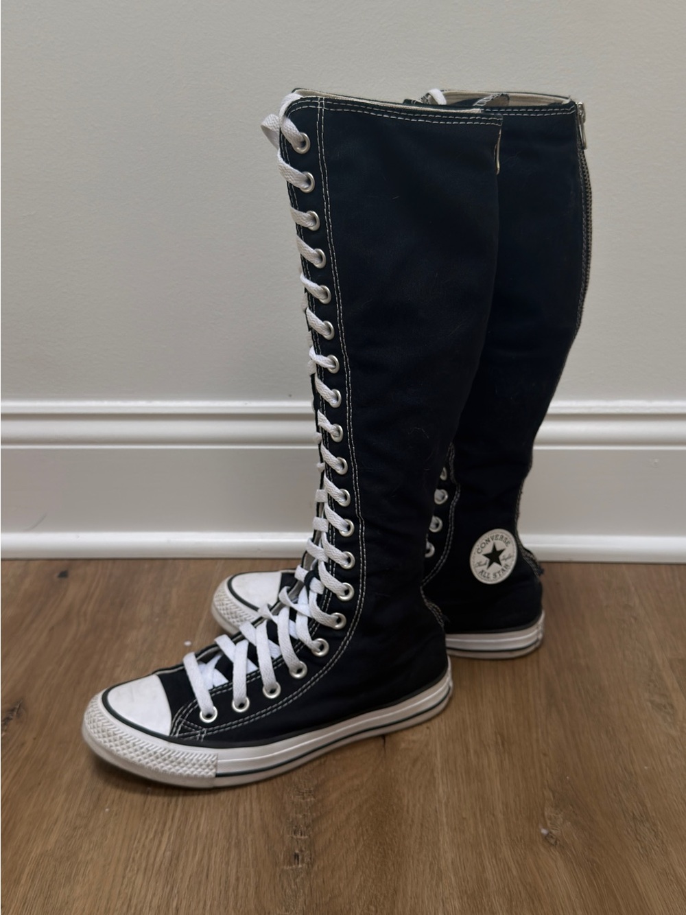 Black Knee-High Lace-Up Converse Sneakers